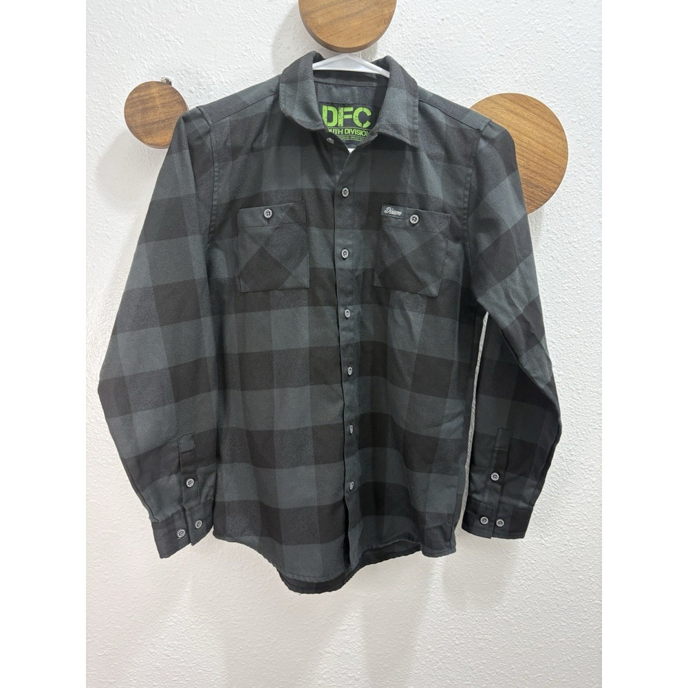 Dixxon Flannel Shirt Boys Large Blue Black DFC Youth Shreddy Long Sleeve Button
